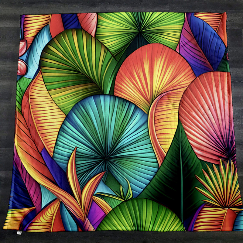 Jeté Ridgley, L 68 po x L 80 po, Floral / abstrait, Vert / Orange / Rose / Bleu