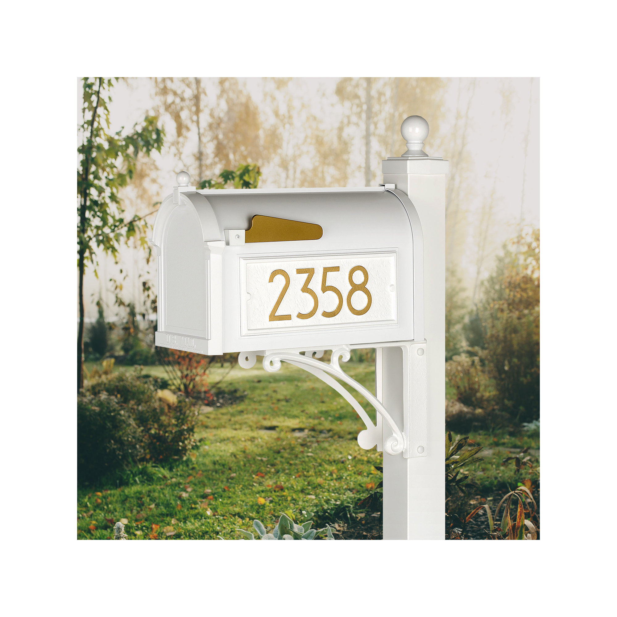 Modern Mailbox, White/Gold, Yes