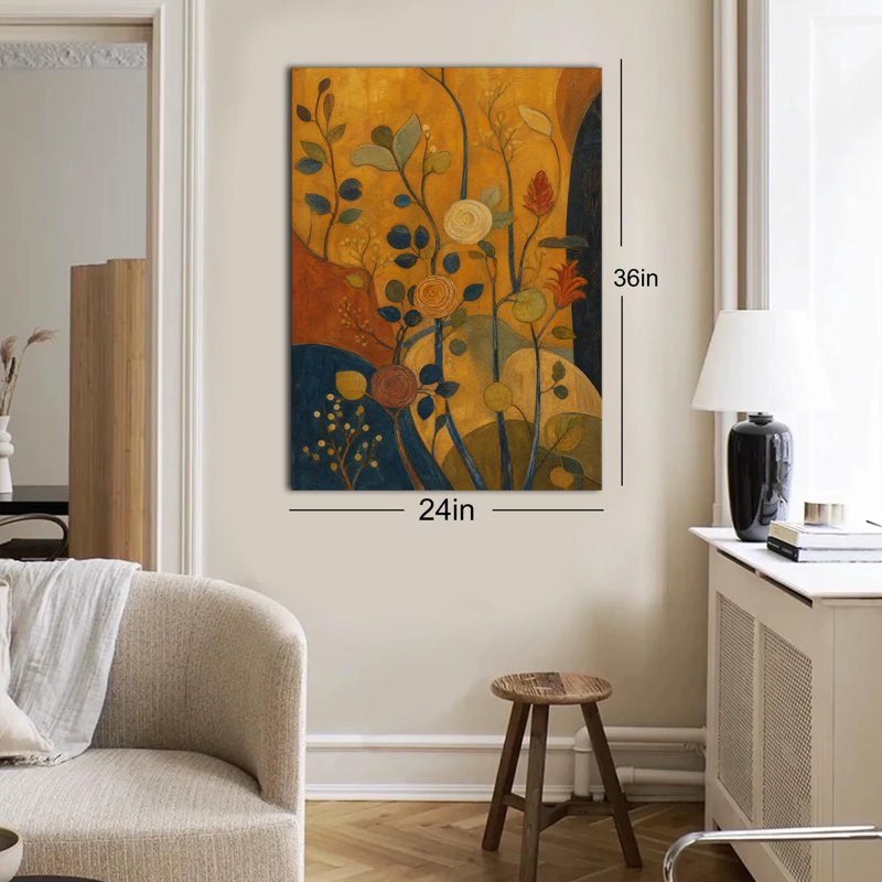 Impression murale sur toile géométrique botanique vintage du milieu du siècle, 20 x 30 po