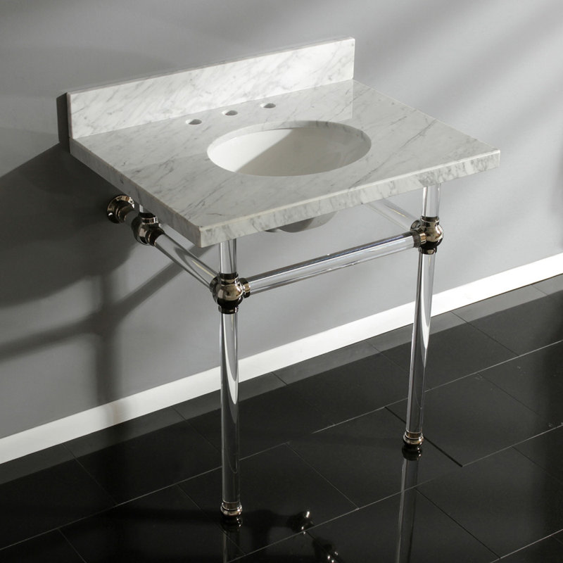 Kingston Brass Templeton 30-Inch Vanity Top with Clear Acrylic Legs (8-Inch, 3-Hole), Carrara Marble/Polished Nickel