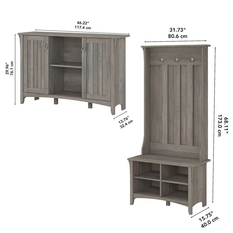 Portemanteau autoportant avec rangement Pernell, Bois flottant gris