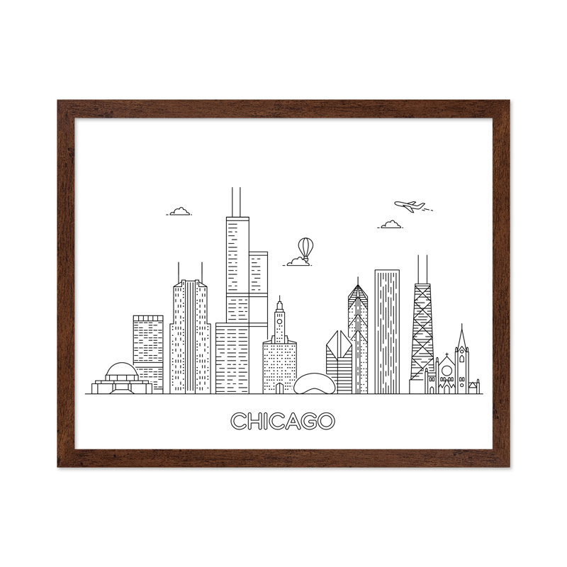 Chicago Skyline No2, Poster, 24"H x 32"W, Brown Framed