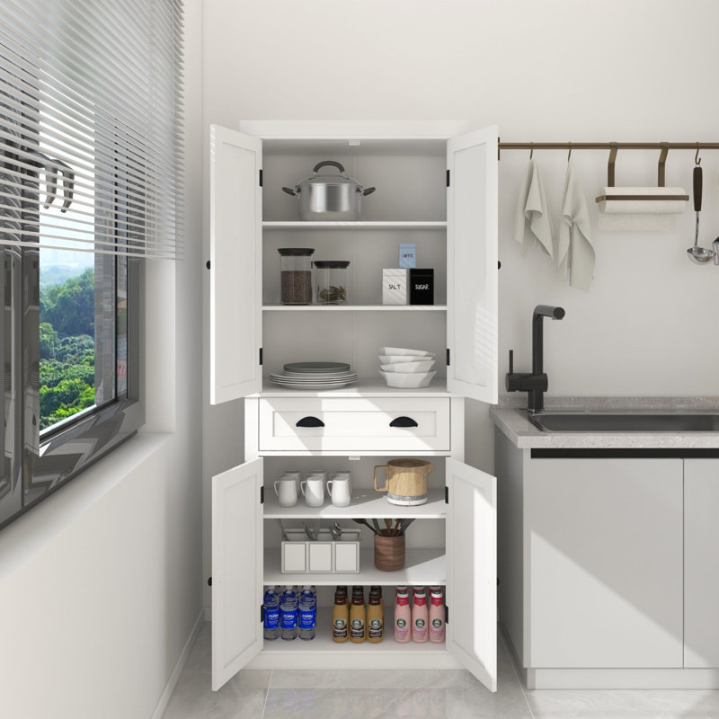 71" Kitchen Pantry Storage Cabinet , With 4 Doors, Drawer, 2 Adjustable Shelves, Freestanding Cupboard For Dining Room Living Room, Laundry