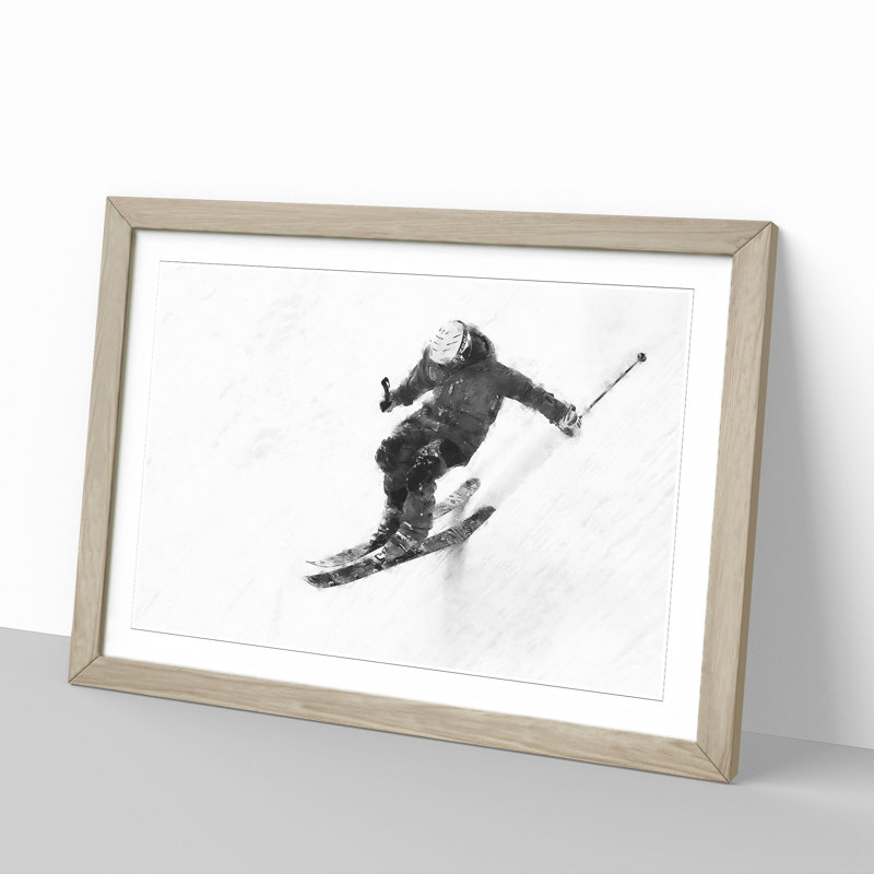 Skiing Vol.2 - Picture Frame Graphic Art, Oak Framed, 36cm H x 48cm W x 2cm D