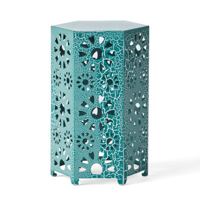 14" Teal Side Table, Iron - For Patio, Drinks And Snack Area Table Lightweight Design Beverage &