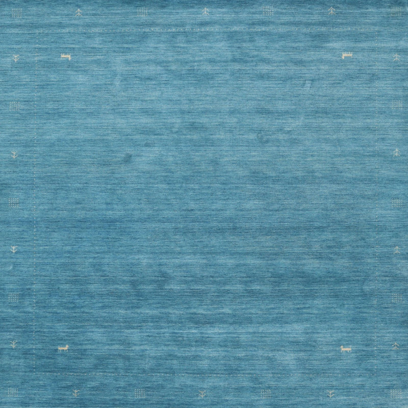 Tapis de zone bleu contemporain, Carré 7 pi x 7 pi