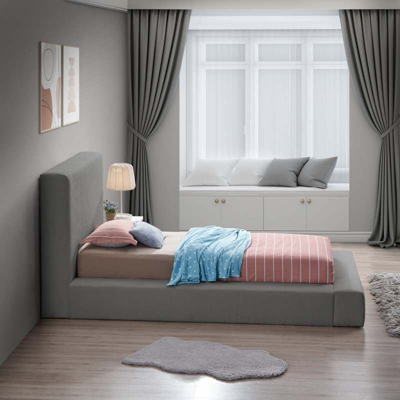 Issaias Upholstered Panel Storage Bed, Twin, Grey Boucle Fabric