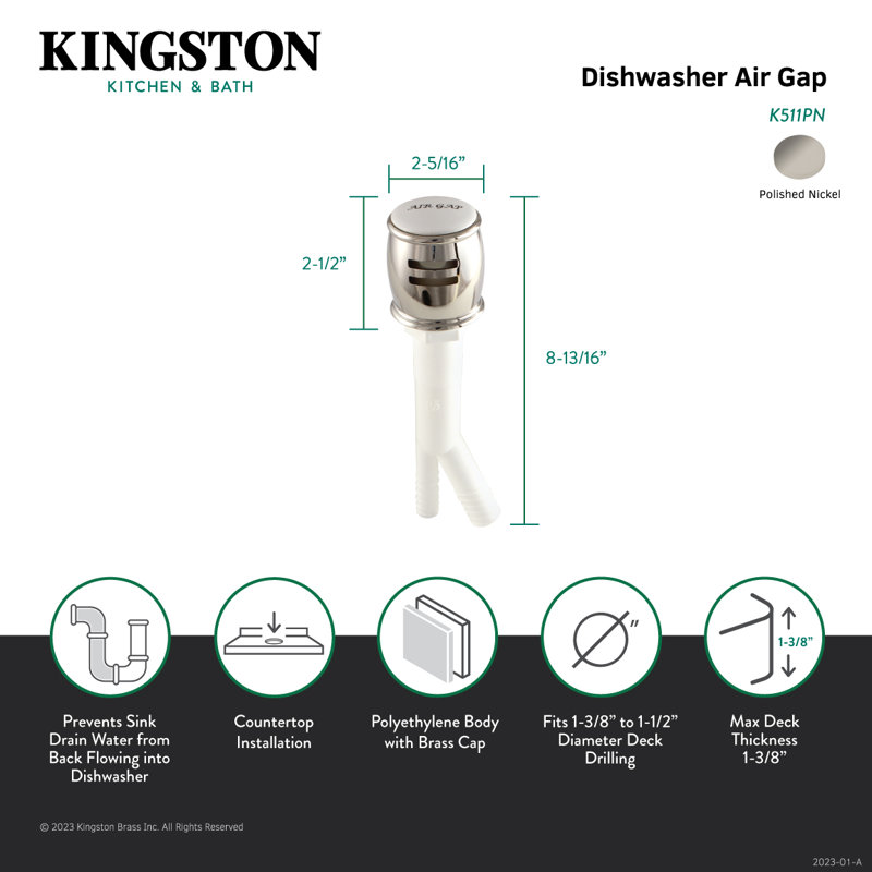 Kingston Brass Heritage Dishwasher Air Gap, Polished Nickel