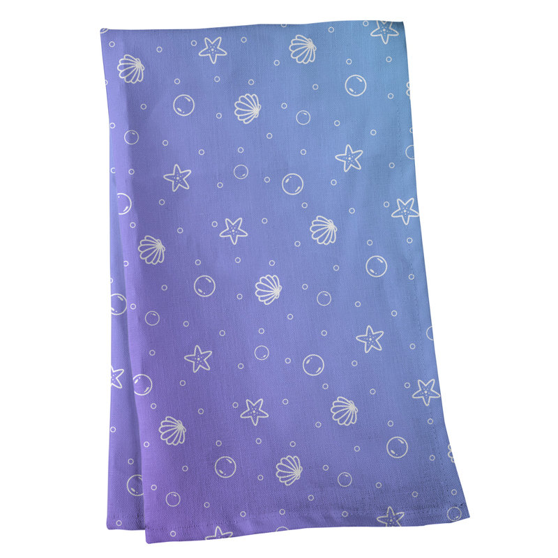 Serviette à thé à motif coquillage, Polyester sergé, Mauve / Bleu