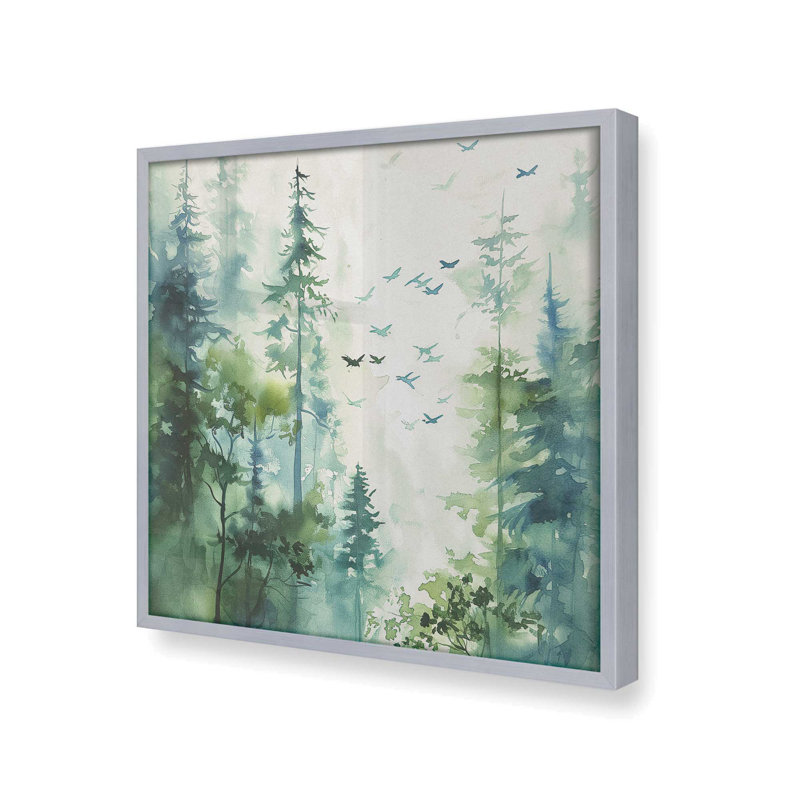 Oiseaux des bois dans la brume II, Cadre électrique ciel électrique, H 17,75 po x l 17,75 po