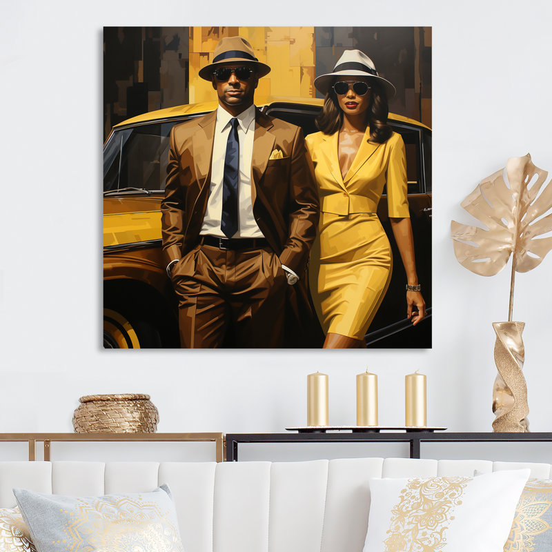 Couple afro-américain noir et jaune de Harlem's Renaissance I - art mural Harlem Renaissance, H 29 po x l 29 po