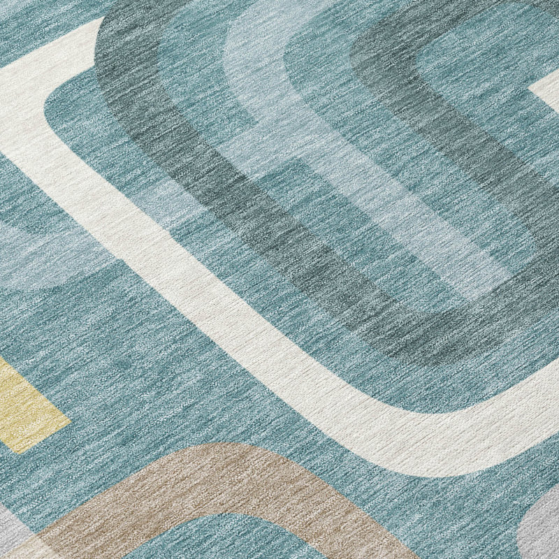 Machine Washable Indoor/Outdoor Chantille ACN2551 Mid-Century Modern Rug, 5' x 7'6", Teal