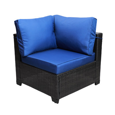 Patio Furniture 7: Pe d'extérieur avec coussins et table basse, lumière du soleil, noir moderne et bleu: 7 et table