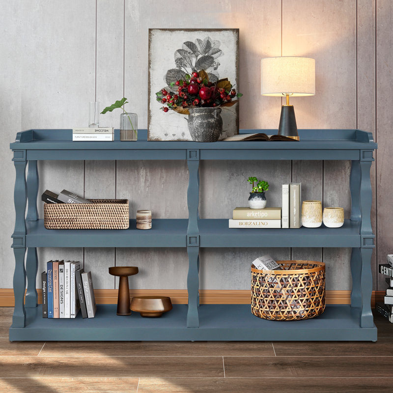 Console Table With 3-Tier Open Storage Spaces And Roman Column Effect Support Legs,Narrow Sofa Entry Table For Living Room, Entryway And Hallway