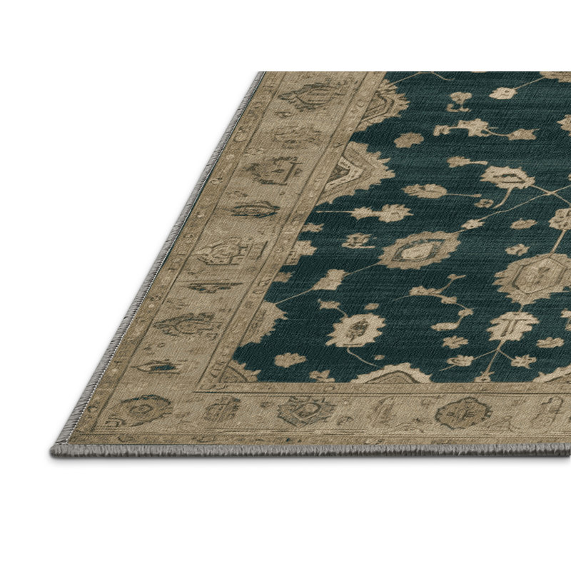Machine Washable Overdyed Green Area Rug, Rectangle 5' x 8'