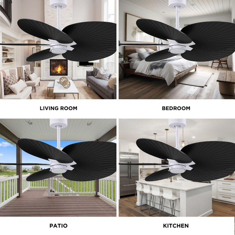 Alessandra Tropical - Five Blade Ceiling Fan - Integrated LED -Matte Black Finish -Light Blue Blades, Matte Black