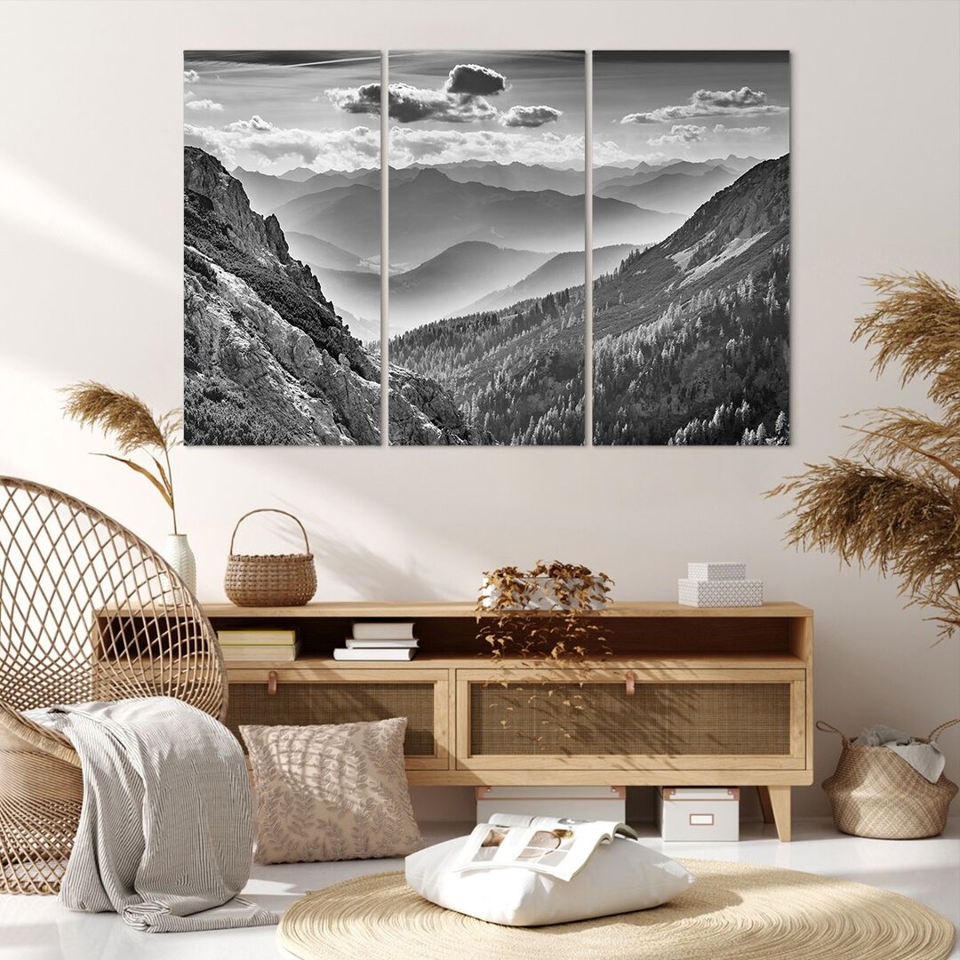 3-tlg. Leinwandbilder-Set Black and White Landscape Mountains