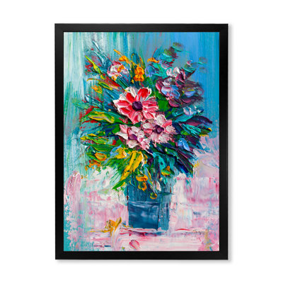 «Pink and Green Vase Of Flowers», reproduction d'art sur toile traditionnelle