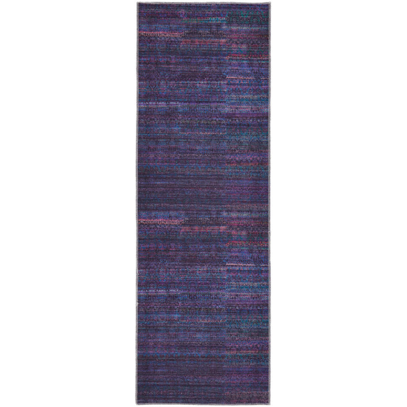 Tapis rayé en polyester tissé à la machine bleu / mauve / noir, Tapis de couloir 2 pi 7 po x 8 pi
