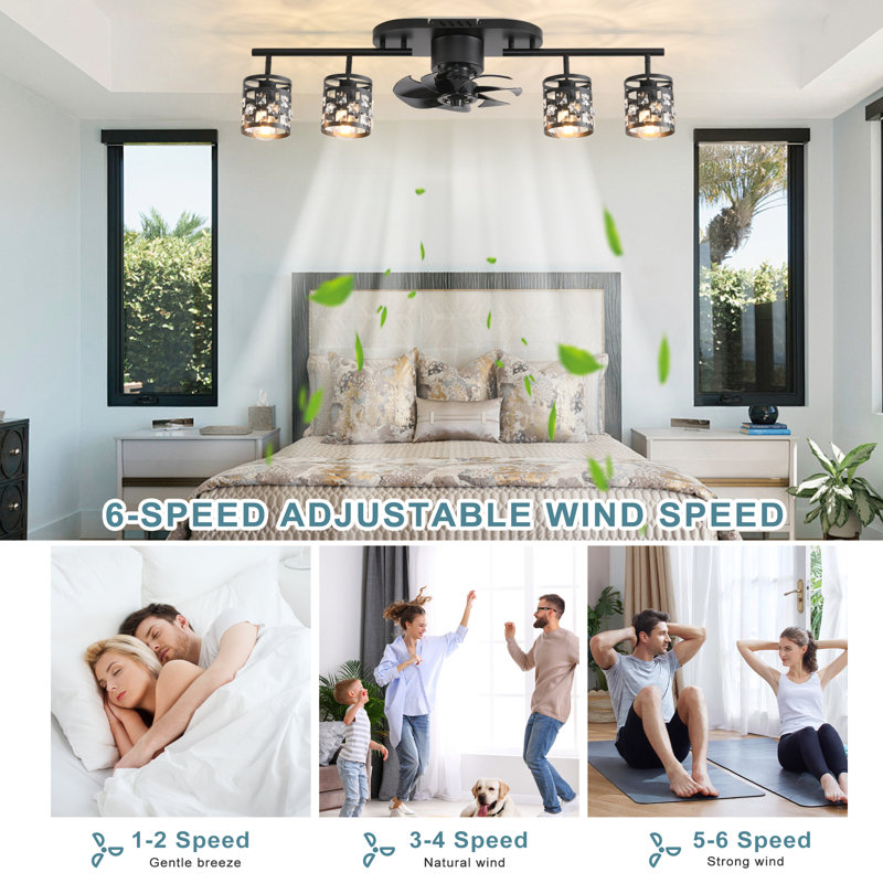 100cm 7 - Blade Crystal Linear Ceiling Fan with Light Kit and Remote/APP