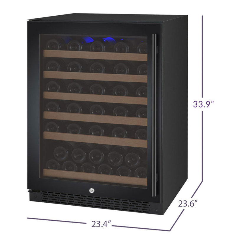 Allavino FlexCount Series 56 Bottle Single Zone Built-in Wine Refrigerator with Black Door - Left Hinge