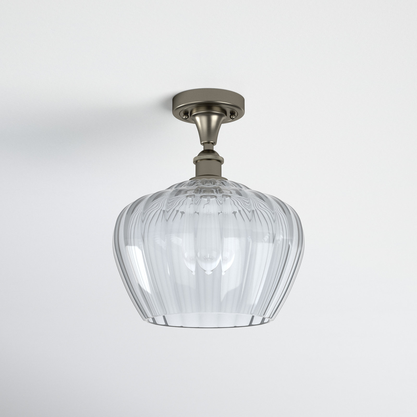 Renee Single Light Glass Semi Flush Mount, Incandescent, Clear, Brushed Satin Nickel