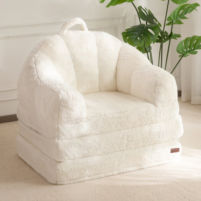 2 In 1 Convertible Beige Faux Fur Bean Bag Sofa Chair