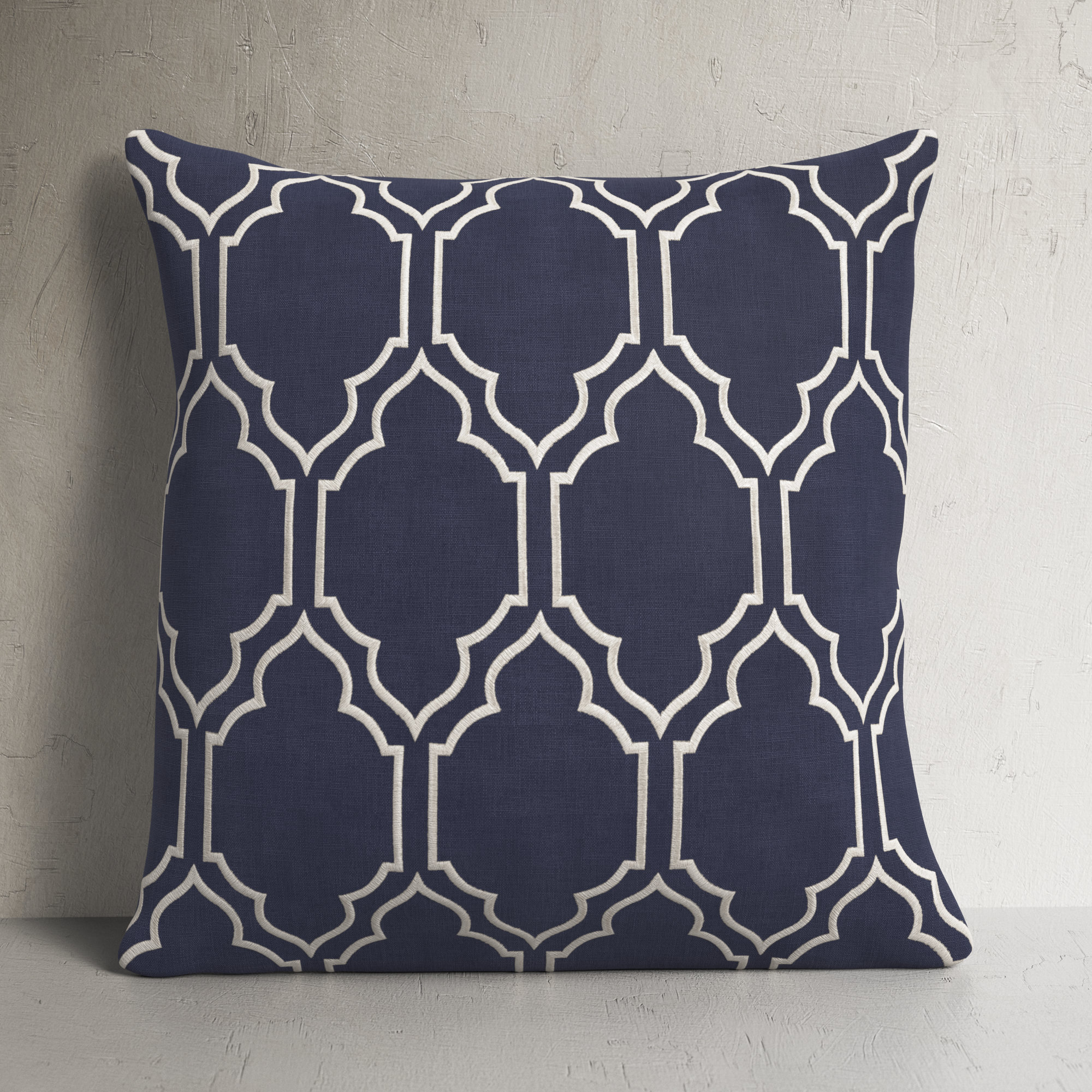 Clarysville Embroidered Linen Pillow Cover, 20" H x 20" W, Navy