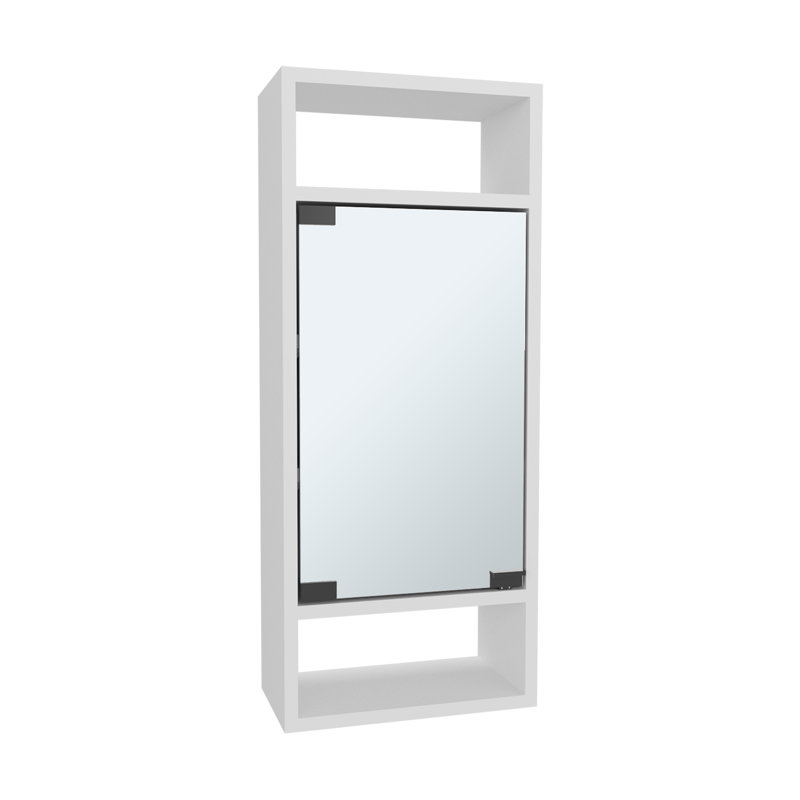 Armoire à pharmacie murale à miroir avec une porte et des tablettes de rangement intérieures, blanc