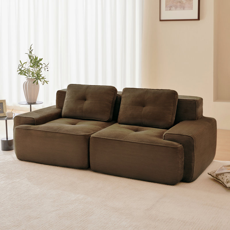 82" Modern L-Shaped Modular Sectional Sofa For Living Room, Corduroy Fabric, 2-Seater Couch With Deep Seat , Pearl-Like Piping, Tufted Design, No Assembly, Anti-Slip Design​