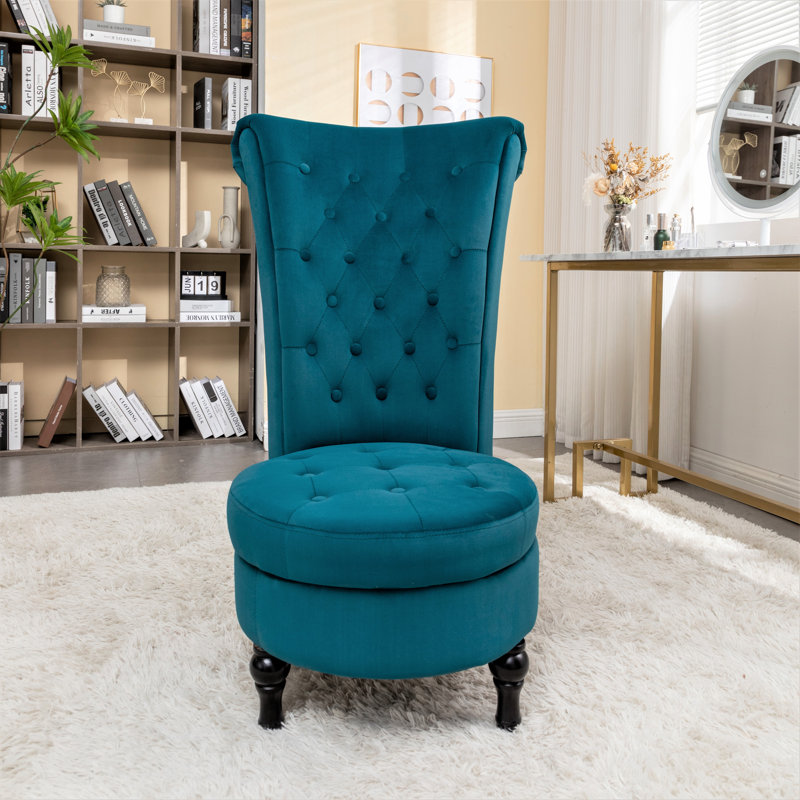 Fulviah Velvet Slipper Chair, Greenish Blue Velvet