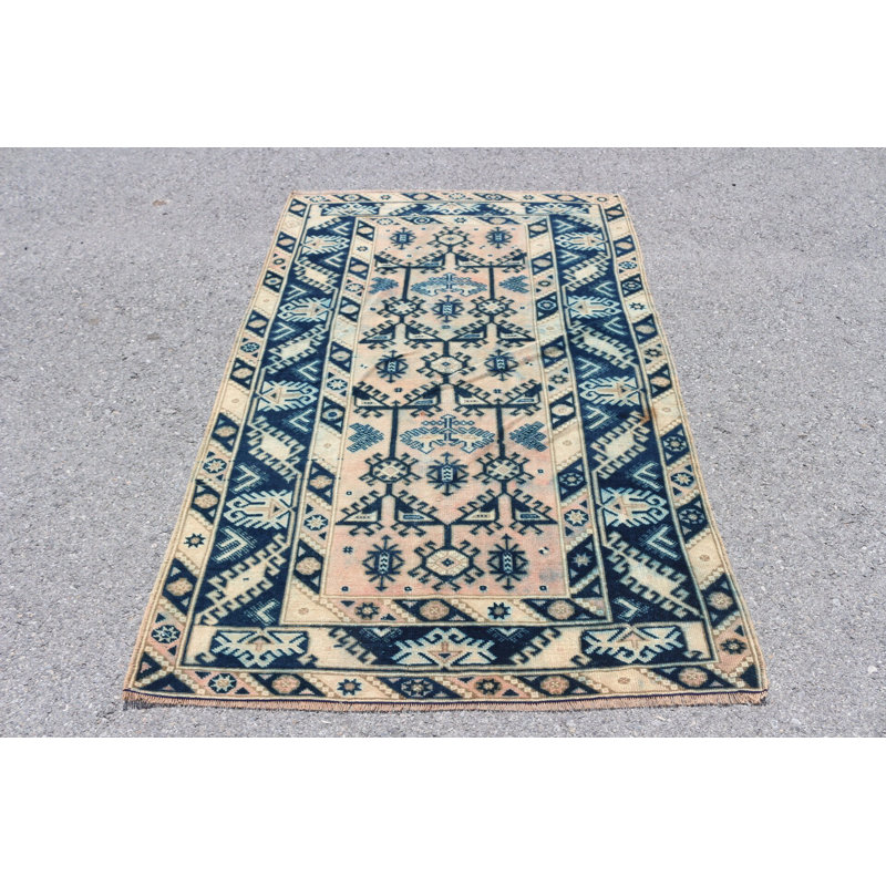Tapis turc rétro beige avec un design antique d'Anatolie pour la décoration de sol et la couverture intérieure