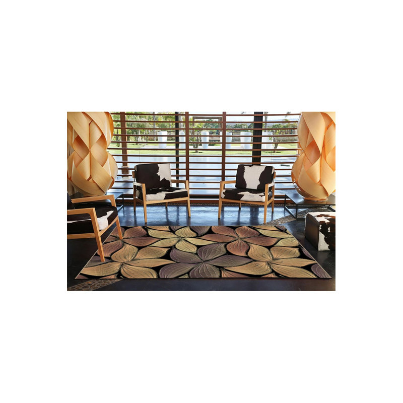 Tapis décoratif moderne multicolore à motif floral de feuilles foncées lavable à la machine