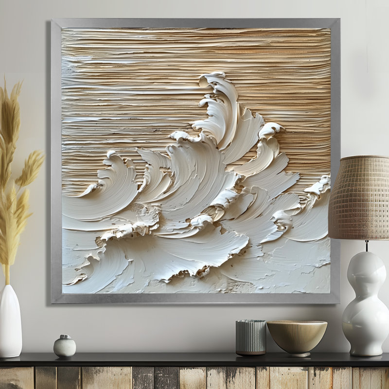 Olwin, lumière ascendante des vagues de la crème, IV - Art mural moderne transitionnel abstrait, Argent argent