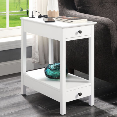 Table d'appoint blanche avec 2 tiroirs et espace de rangement