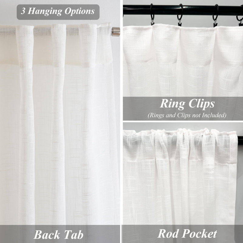 Janie Rod Pocket Semi-Sheer Curtain Panel Pair, White, 52" W x 54" L