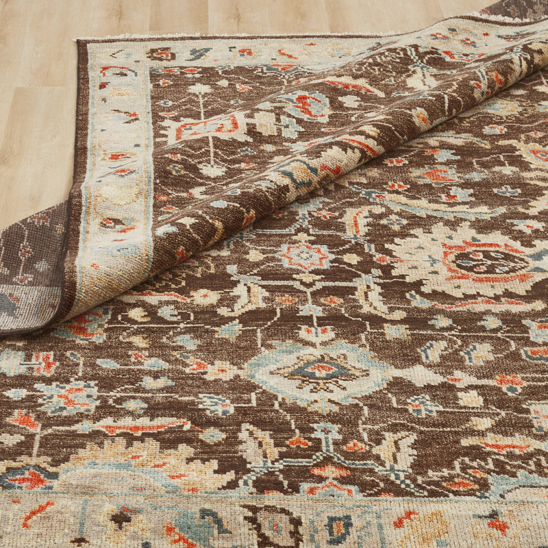 Hand Knotted Wool Oriental Area Rug in Brown, Rectangle 12' x 15'