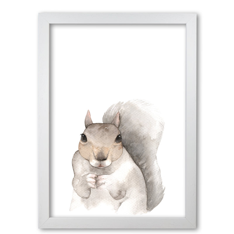 Forest Friends, Cute Squirrel - Painting, White Grain Frame, 30 cm H x 21 cm W x 5 cm D