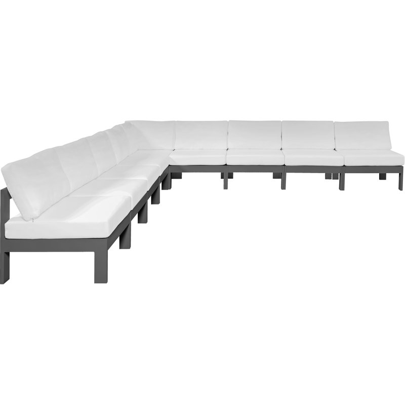 Canapé modulaire d'extérieur de 150 po avec coussins Azaira, Gris foncé, Blanc