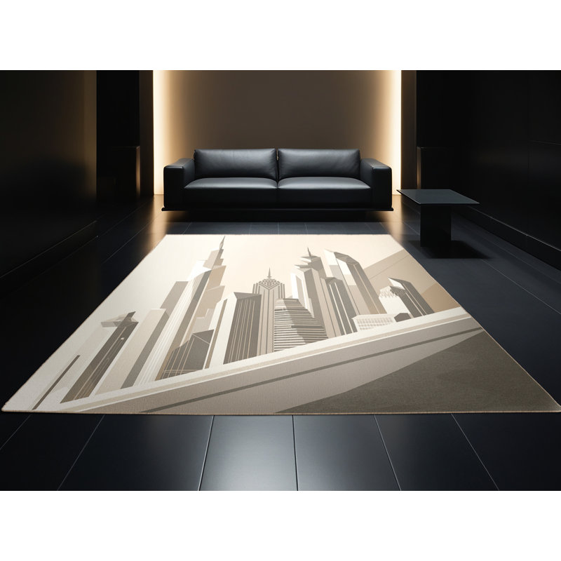 Tapis beige chic et luxueux lavable à la machine Peksenak, Carré 5 pi