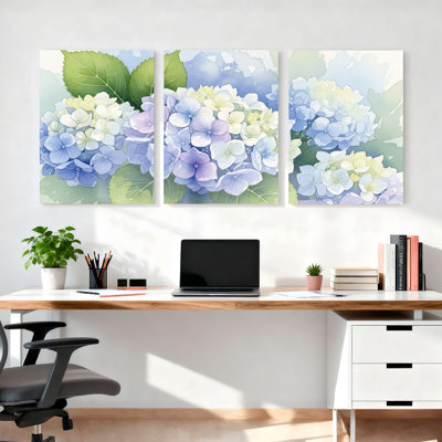 Hydrangea, impression sur toile à motif floral sur toile, ensemble de 3