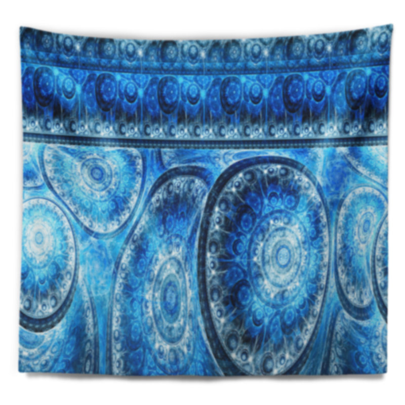 Tapisserie abstraite à motif de cellules vivantes bleues, H 78 po x l 92 po