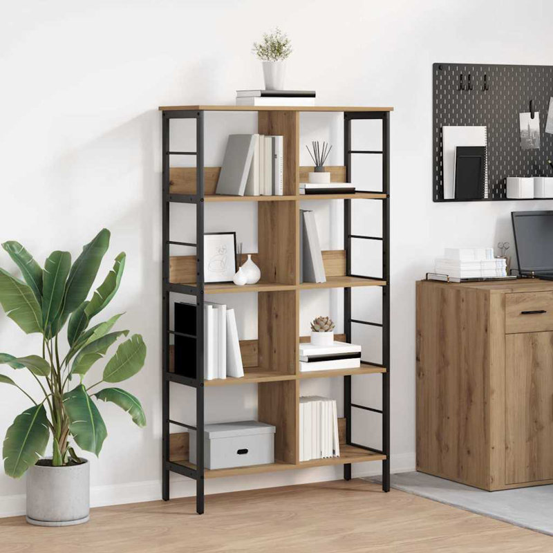 82cm W Steel Etagere Bookcase, Artisan Oak, (4 Shelves) 144.5cm. H x 82cm. W x 32cm. D