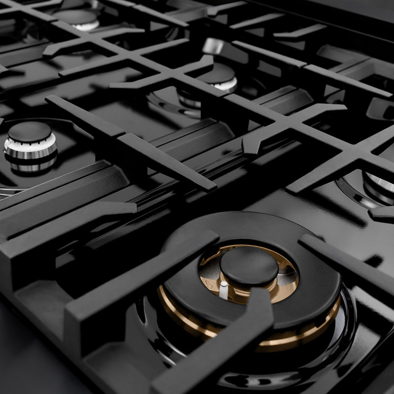 ZLINE 36 in. Classic Gas Rangetop with 6 Burners and Porcelain Cooktop in Black Stainless Steel