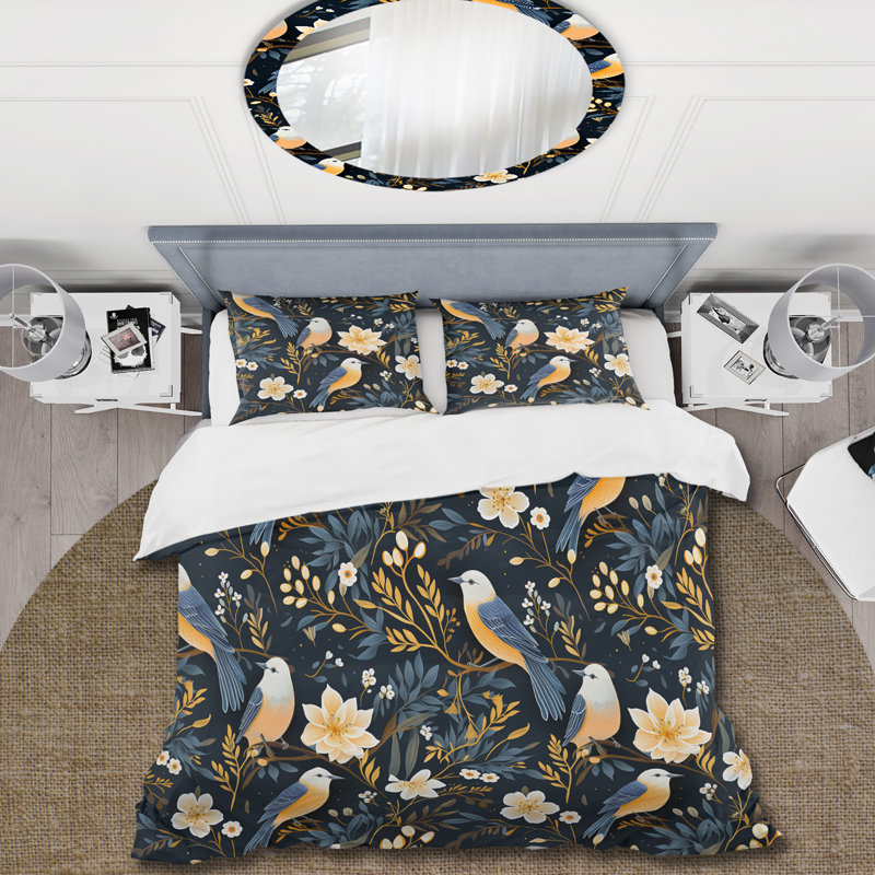 Ensemble de housse de couette Minimalist Avian Delight - Floral, Housse de couette pour grand lit et 2 taies décor