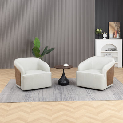 Genuine Leather Swivel Barrel Chair(Set Of 2)