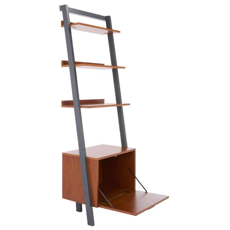 Bibliothèque échelle en bois massif Dametrice, H 72 po x l 25 po x P 15,4 po, Brun miel / gris anthracite