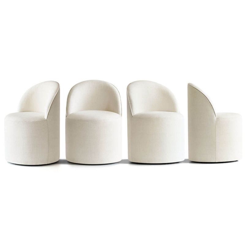 Chaise de salle à manger rembourrée pivotante en tonneau avec roulettes cachées (ensemble de 4), Crème