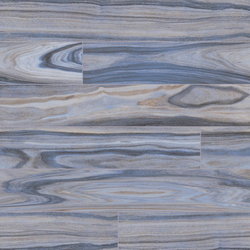Lorento 8 in. x 48 in. Polished Porcelain Wood Look Floor and Wall Tile, Myrran Blue