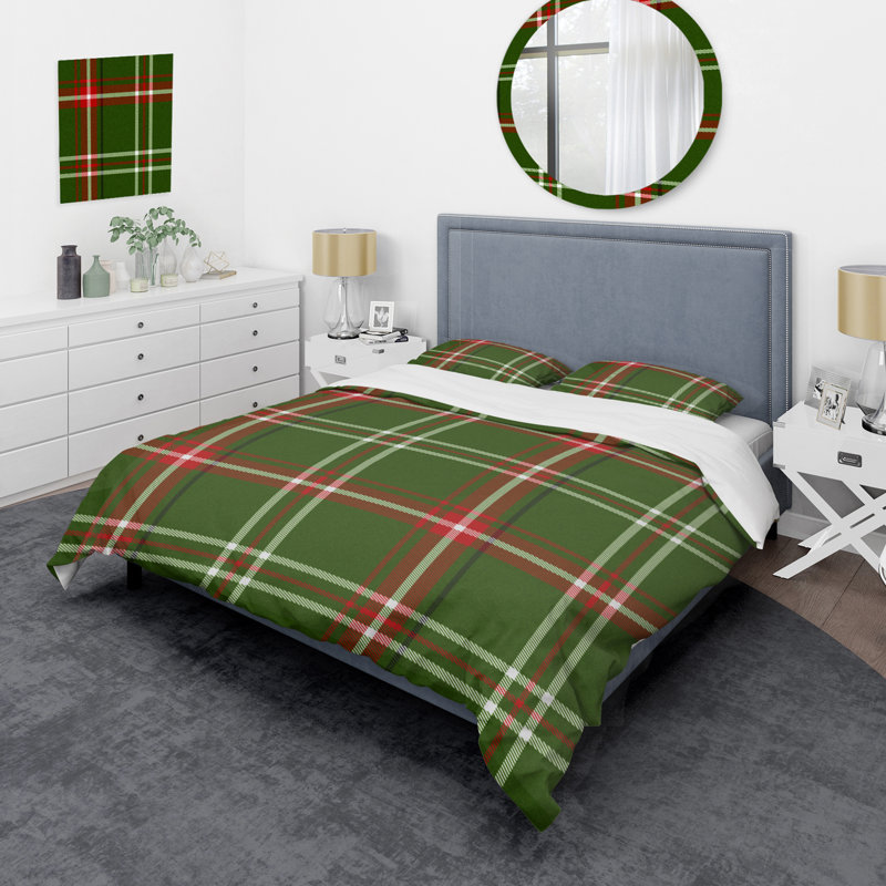 Tartan à carreaux verts - ensemble de housse de couette abstrait - microfibre de polyester